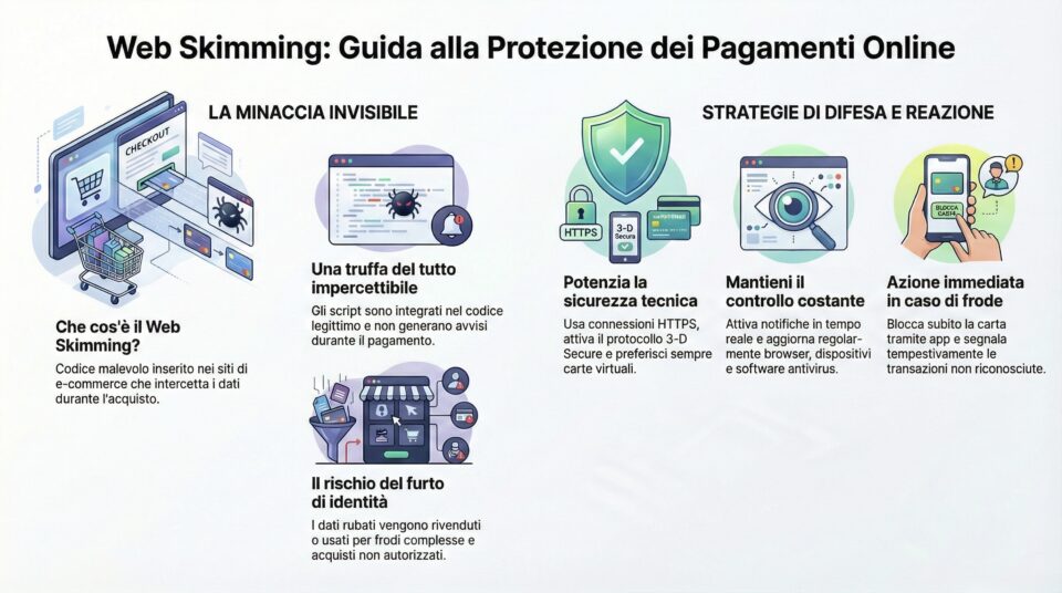 Scopri cos’è lo skimming online e come proteggere le tue carte di credito durante gli acquisti su Internet con consigli pratici e fonti verificate.